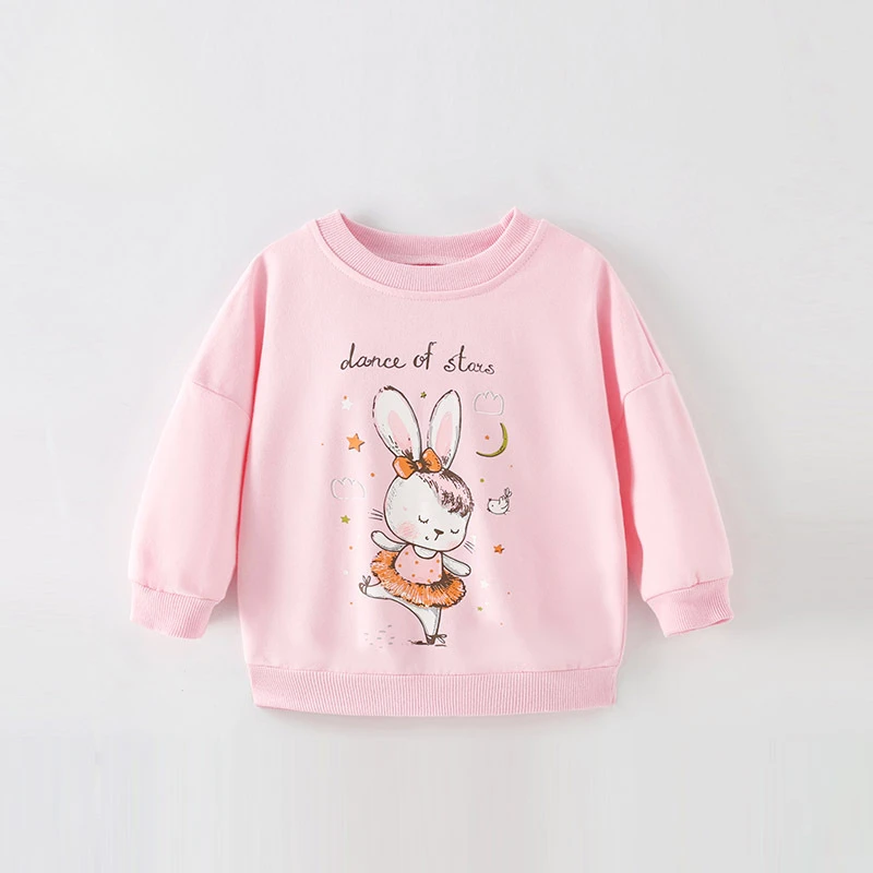 Spring Baby Girls Sweet Clothes Set Kid Cartoon Rabbit Sweatshirts Solid Cotton Pullover Children Girl Long Sleeve T-shirts Top