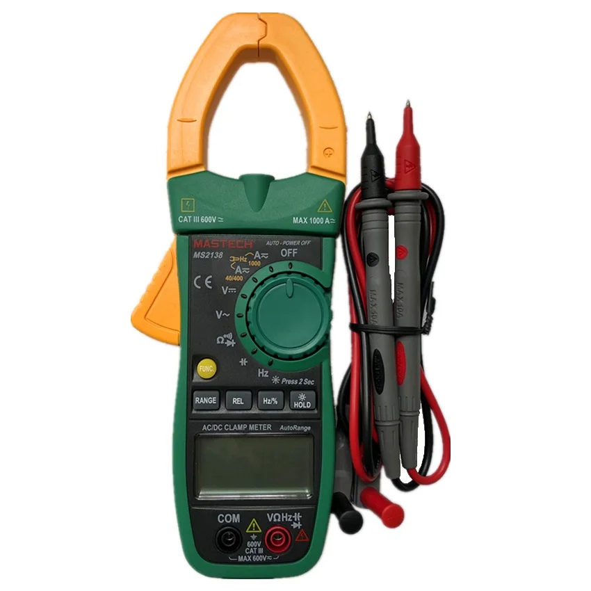 MASTECH MS2138 Digital Clamp Meter Multimeter 4000 Counts Voltmeter AC/DC Current 1000A Voltage Indicator Resistance Capacitance