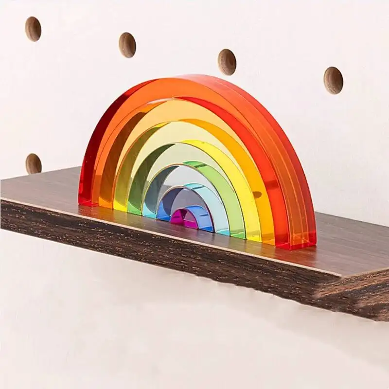 Patchwork Rainbow Acrylic Sculpture Transparent Colored Statue DIY Blocks Decorative Figurines Home Decoration Accessories