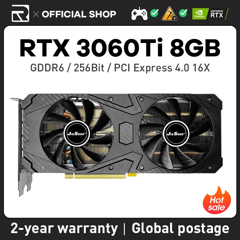 Jieshuo RTX 3060TI 8GB GeForce graphics card rtx 3060 TI 8GB 256bit games Nvidia graphics card  GDDR6 256bit NVIDIA GPU DP*3 PCI