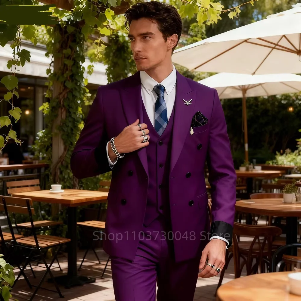 

Elegant Solid 3-Piece Men's Wedding Suit Single Breasted Peak Lapel Blazer with Jacket Vest Pants for Business Male Clothing