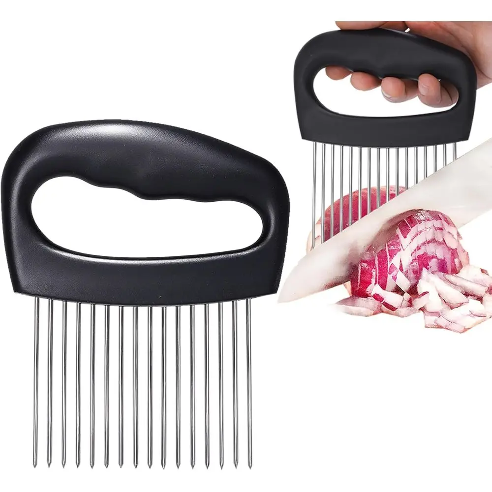 Stainless Steel Onion Holder and Slicer, Large Tomato Slicer with 16 Needles, Potato and Meat Chopper with Slicing Guide