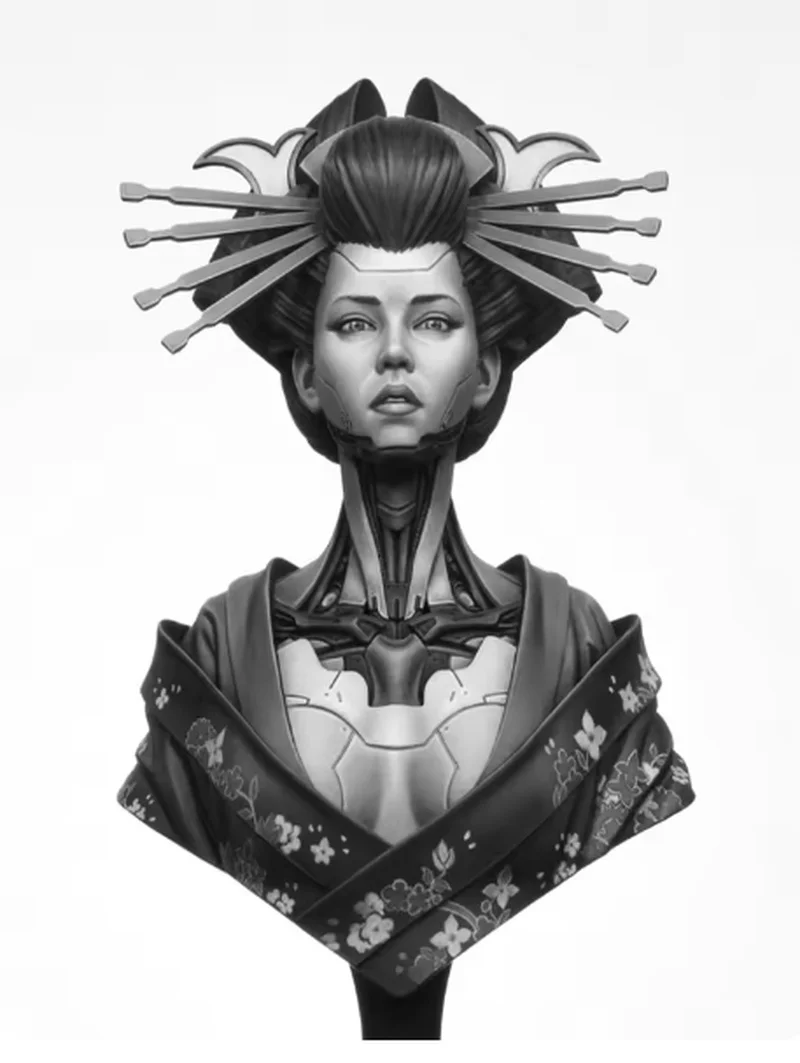 

1/12 Japanese Geisha Sexy Famale Robot Bust Resin Model Figure Gk Micro 3d Printed White Model Unassembled And Unpainted Kit Toy