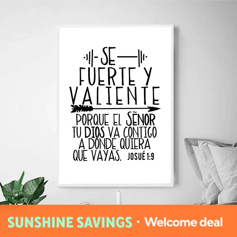 Impresión de la Biblia en Español, Josué 1:9, Citación de Josué 1:9, Póster de Lienzo Cristiano, Cuadro Inspirador para Pared, Decoración para Sala de Estar