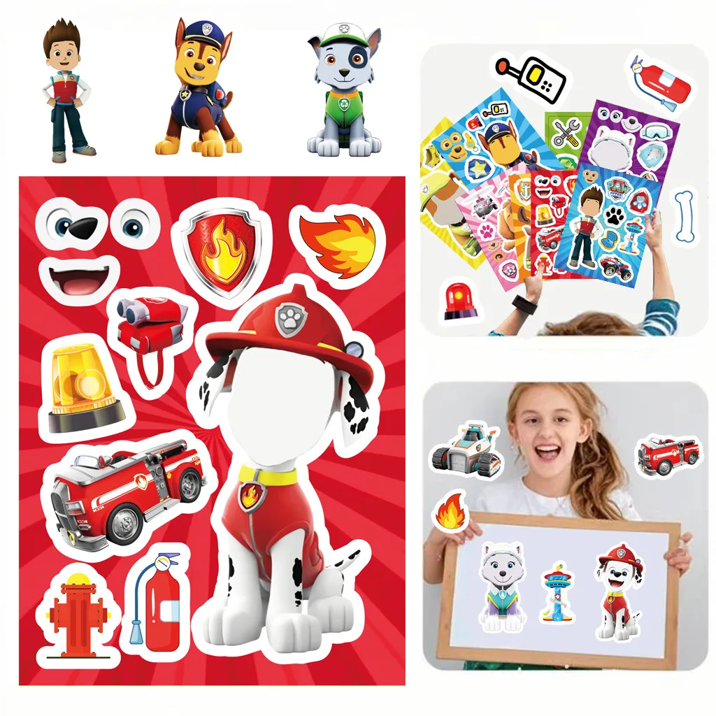 8/16 ورقة جعل وجه باو دورية لغز ملصقات الكرتون لتقوم بها بنفسك رايدر تشيس تجميع بانوراما الاطفال لعبة الأطفال الأولاد لعبة حفلة هدية #4