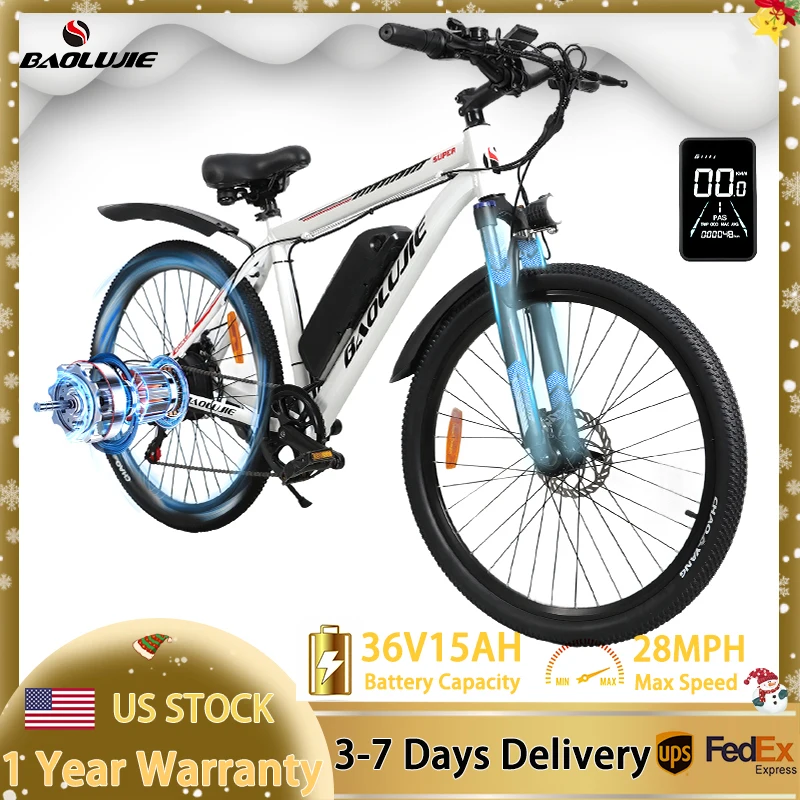 

Электрический горный велосипед для взрослых BAOLUJIE, двигатель 500 Вт, 36 В, 15 Ач, литиевая батарея, электровелосипед, максимальная скорость, 28 миль в час, внедорожный электровелосипед