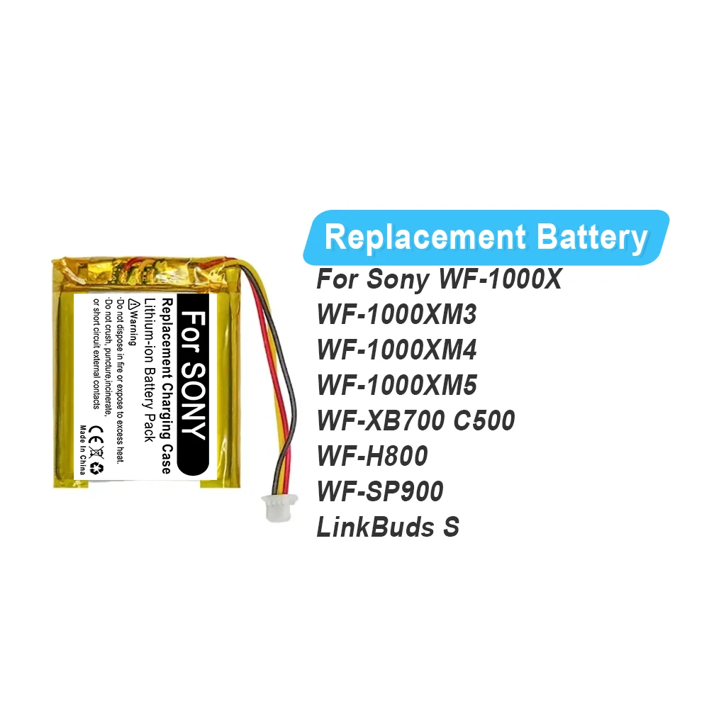 Replacement Charging Case Battery for Sony WF-1000X WF-1000XM3 WF-1000XM4 WF-1000XM5 WF-XB700 C500 WF-H800 WF-SP900,LinkBuds S