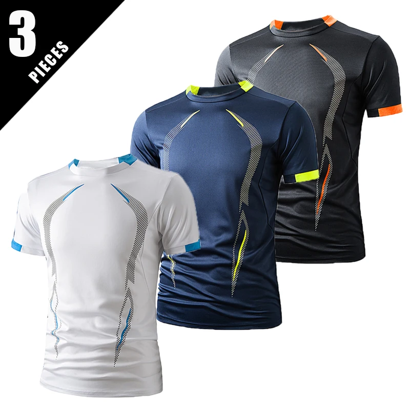 3-Piece Summer Men's Printed Breathable Short Sleeve Plus Size Loose Sports and Leisure T-shirt Available in Multiple Colors