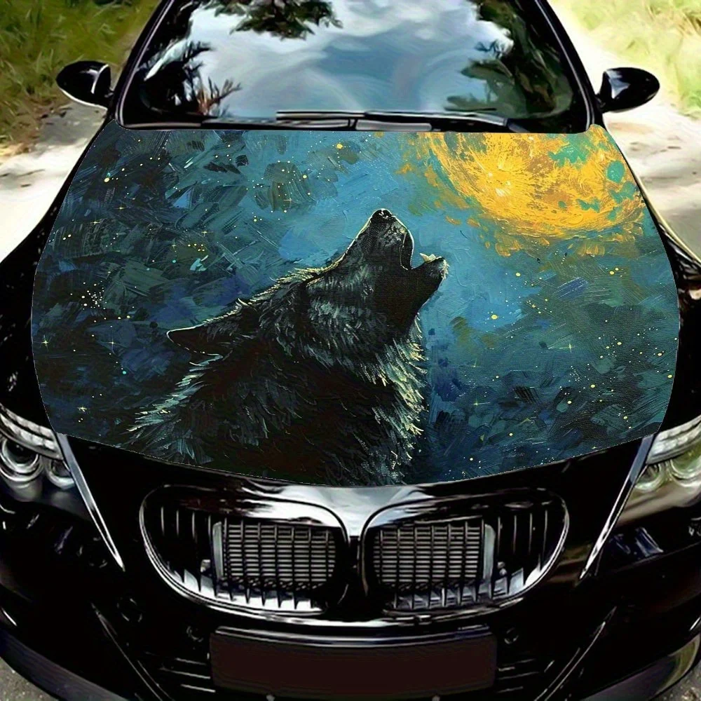 

Gray Wolf Howling At The Moon Car Hood Decal - Durable Vinyl Wrap Sticker With, Fits Most Vehicles, High-Quality Outdoor Vinyl M