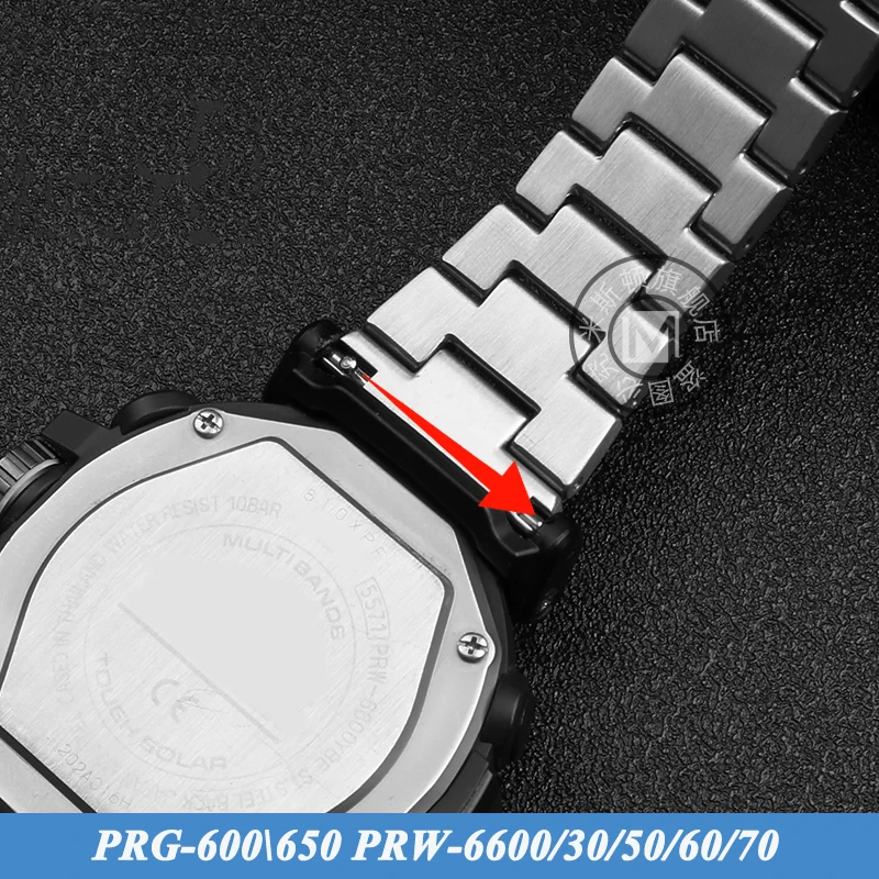 Stainless Steel Watch Strap For Casio PROTREK PRG-600 650 PRW6600/30/50/60/70 Modified Watch Band Men’s Bracelet 24MM 23MM black