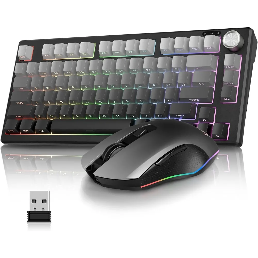 75% Membrane Keyboard and Optical Gaming Mouse Combo with RGB Backlit and Rechargeable Battery