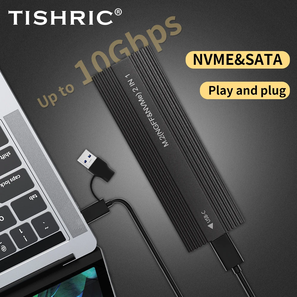 Tishric กล่องฮาร์ดดิสก์ไดรฟ์แบบ HD เคส SSD M.2 NVMe ngfff โปรโตคอลคู่อะแดปเตอร์กล่อง HDD เคส USB 3.0 Type C สำหรับพีซี