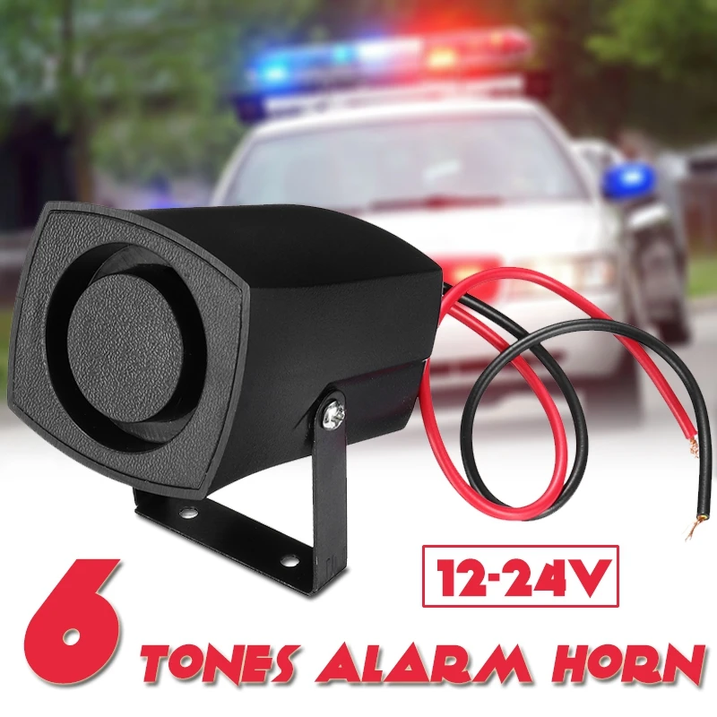 12V/24V Car Policemen Fires Alarm Horn 6 Tones Warning Siren Beeper Buzzer Car Alarm Sound Car Accessories