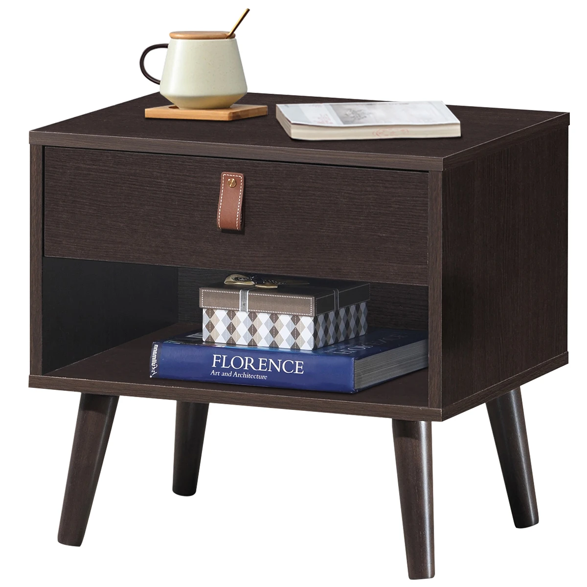 

Nightstand Sofa Side End Table Bedside Table w/ Drawer Storage Shelf Wood Legs