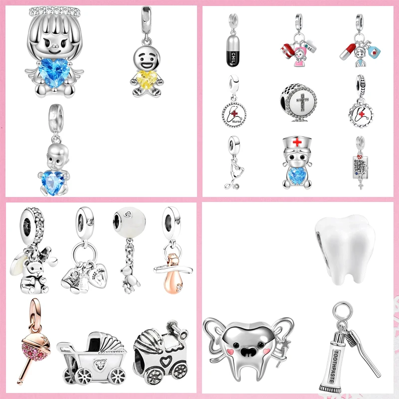 

Лидер продаж стетоскоп сердце медсестра доктор детская соска зуб маленький ангел очаровательные бусины подходят оригинальные браслеты DIY ювелирные изделия подарки