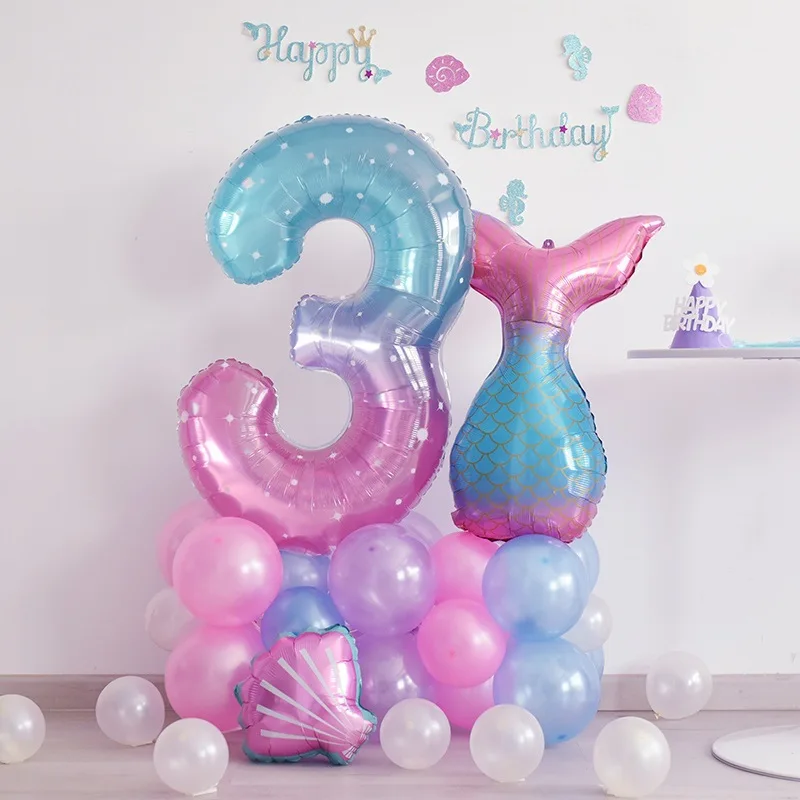 40inch Giant Rainbow Starry Sky 0-9 Number Foil Balloons Gradient Colors Digital Balloon Kids Mermaid Birthday Party Decoration