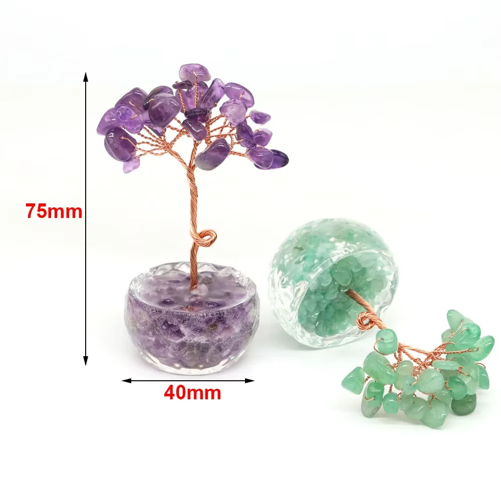 شجرة الحياة الكريستال الطبيعية أشجار المال اليدوية الأسلاك النحاسية جمشت الكوارتز الحصى أحجار الريكي ديكور المنزل فنغ شوي محظوظ