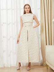 DEVCHATA Elegant Dress Summer New Fashion Women Long Maxi Backless Sleeveless Split Jacquard  Dresses Evening Dress Robes
