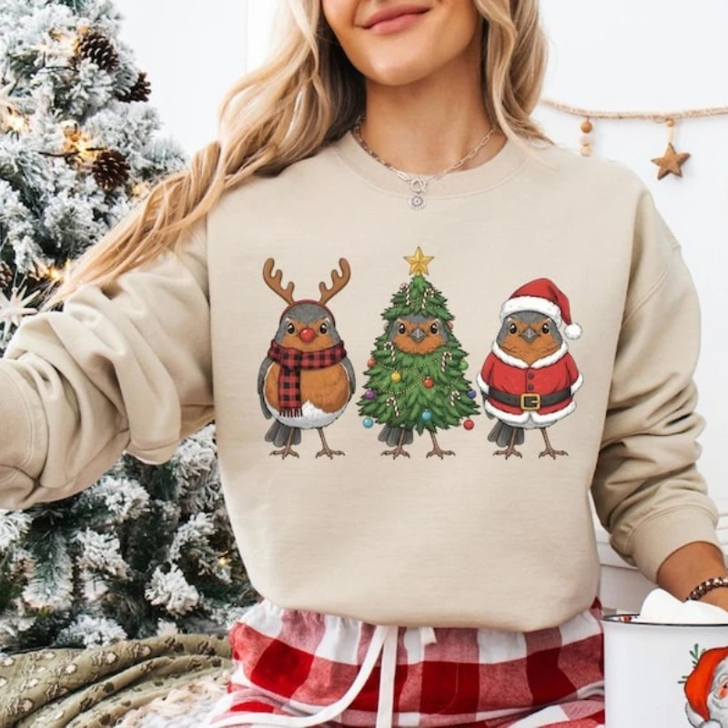 Robin pássaro natal outono e inverno moletom santa pássaro observação adulto presentes de natal manga longa manter quente combinando hoodies