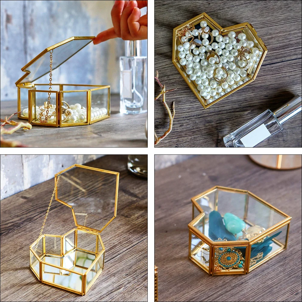 Jewelry Display Organizer Transparent Glass Box Decorative Holder Storage for Necklaces Rings Earrings Jewelry Box
