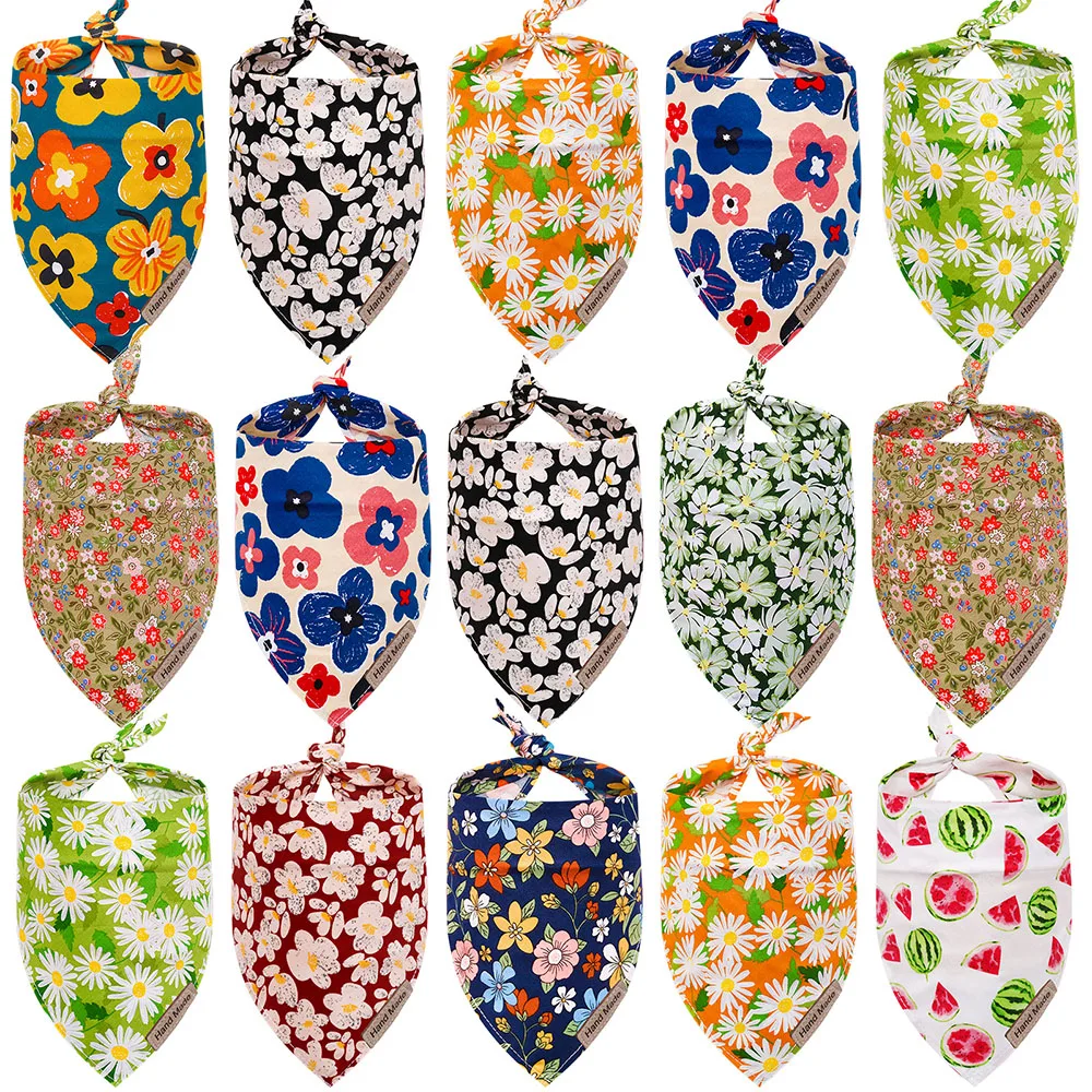 10pcs Summer Pet Bandanas Scarf Cat Kerchief Freshness Flower Fruit Style Print Pet Grooming Kerchiefs for Dog Cats Pet Supplies