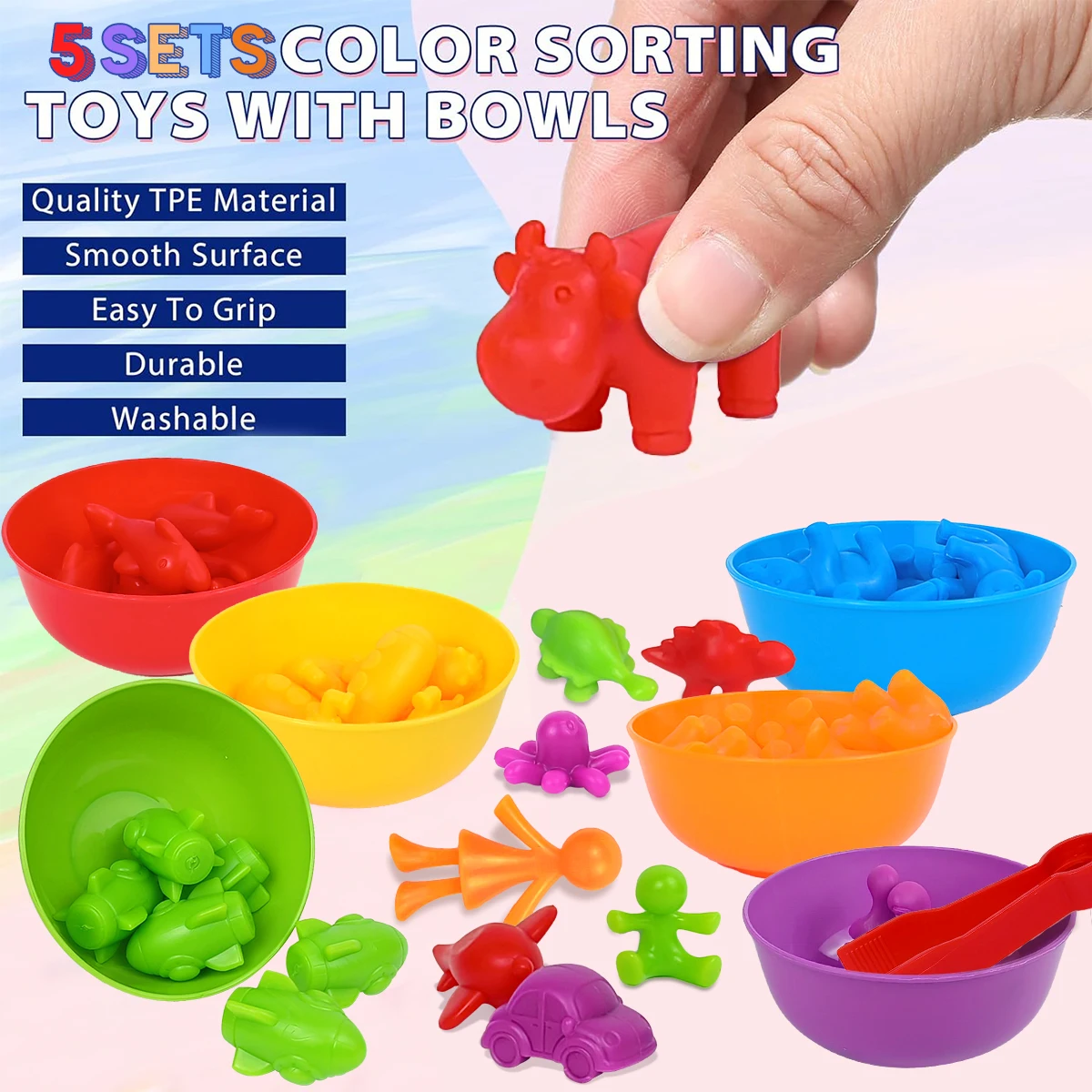 Montessori Material Rainbow Counting Bear Math Toys Animal Dinosaur Color Sorting Matching Game Children Educational Sensory Toy