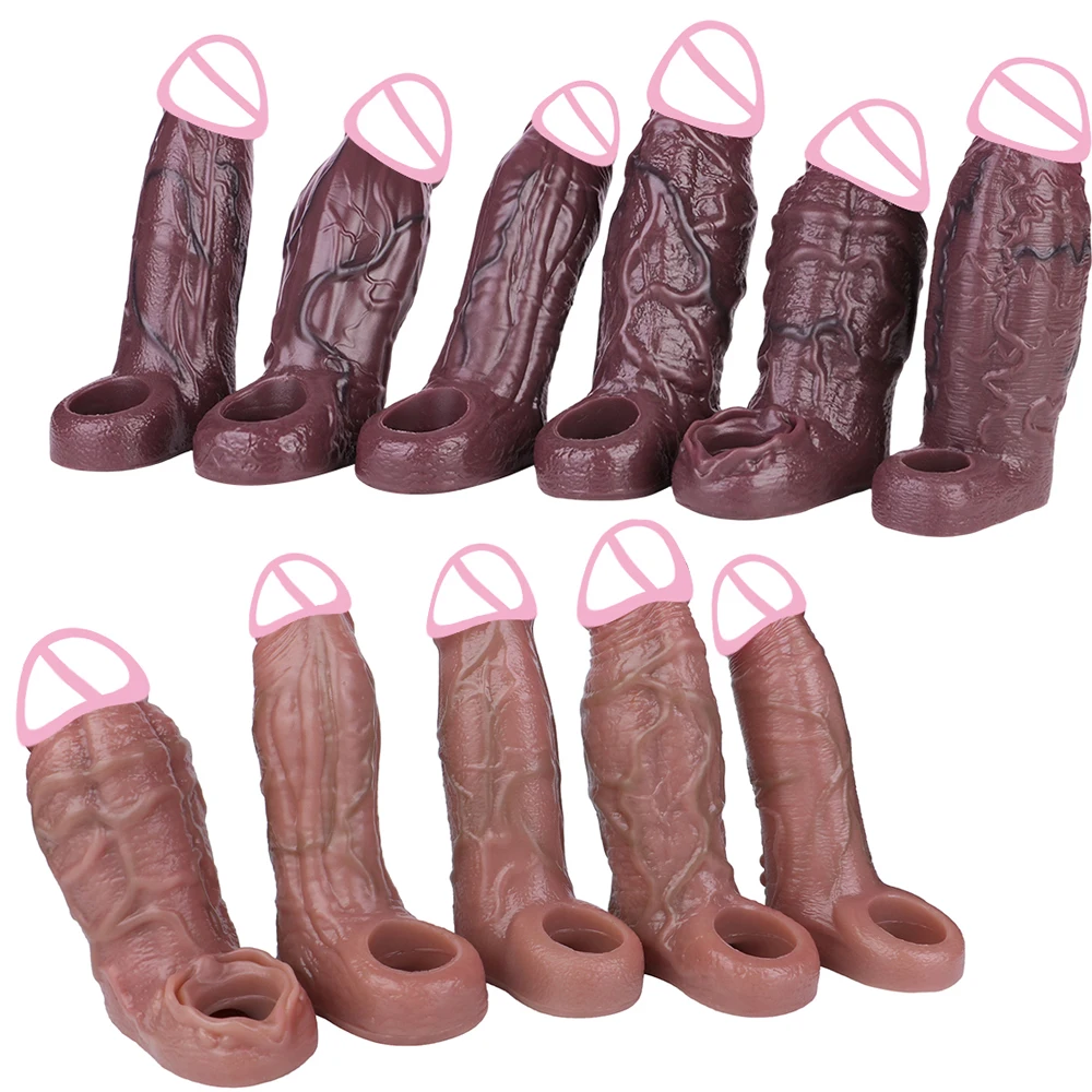 NNSX Realistic Vein Penis Sheath Black/Skin Dildo Sleeve Silicone Cock Ring Male Dick Girth Enlarger&Extender Sex Toys for Man