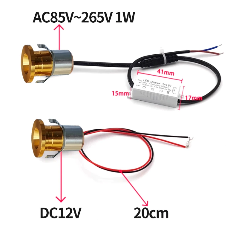 Mini LED12V 110V 220V recessed ceiling downlight 1W spotlight suitable for display cabinet party KTV DJ DIY point light source.