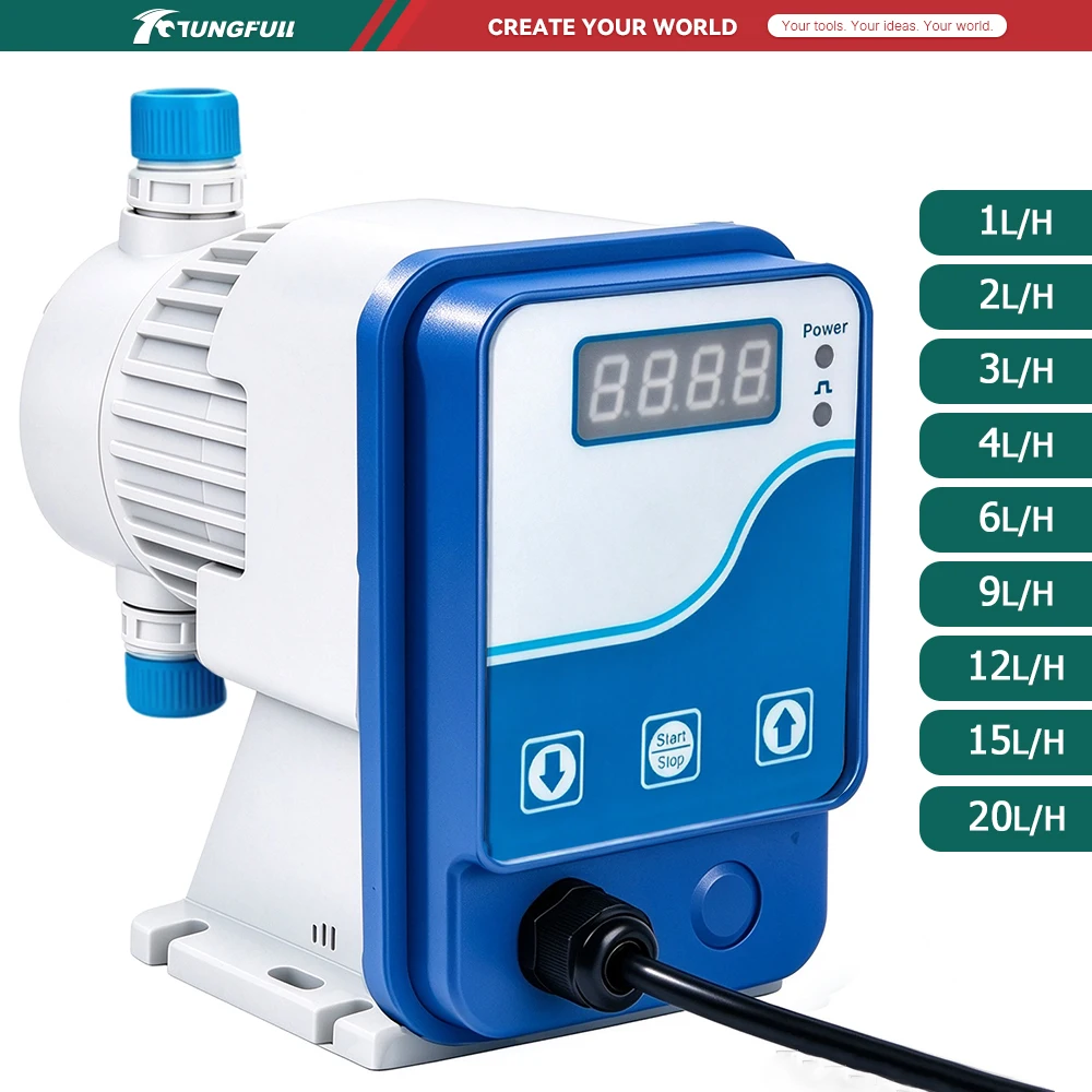 TUNGFULL Electromagnetic Diaphragm Metering Pump 1L/H-20L/H 220V Acid Chemical Chlorine Dosing Pump for Water Treatment