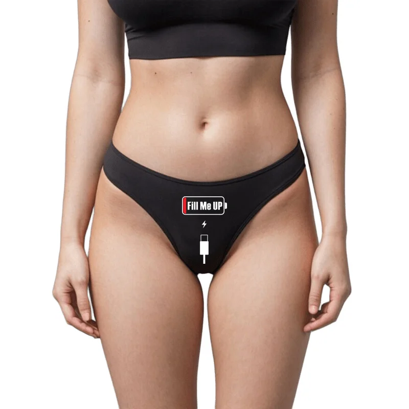 

FILL ME UP Please Charge G-string Women's Cotton Thong Breathable Comfortable Female Underwear Girls Hot Panties Sexy Lingerie
