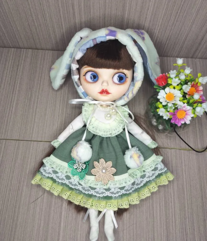 2024 Forest style 3pcs Blythe doll outfit clothe dress Headwear socks 1/6 BJD 30cm for Pullip,Ob22,Ob24, Licca