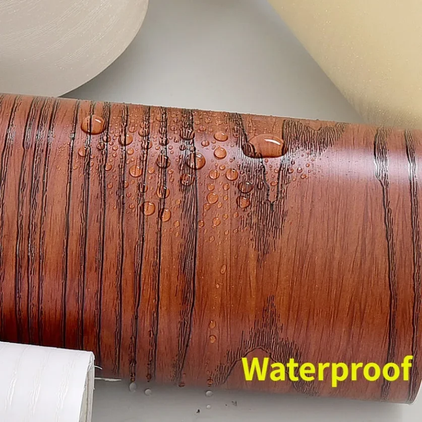 90CM Width Waterproof Self Adhesive Wood Grain Sticker Door Cabinet Desktop Modern Furniture Renovation Peel and Stick Wallpaper
