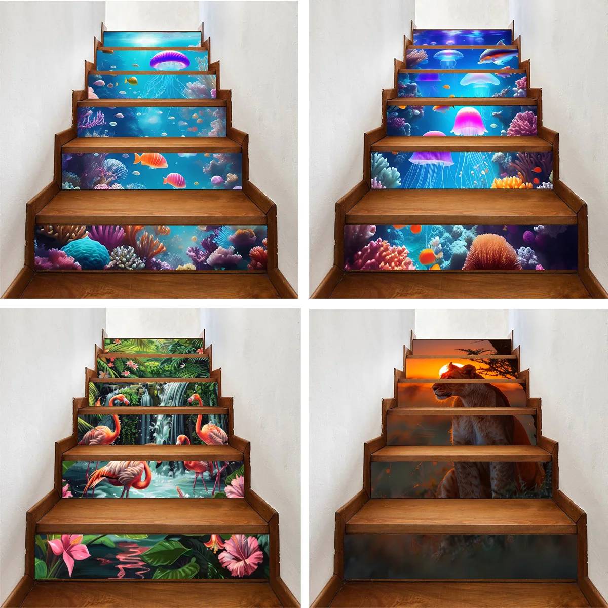 

Sea World Jellyfish Flamingo 6pcs/13pcs Stairway Decal Stickers Decoration Tiger Adhesive Staircase Escalera Living Room Decor