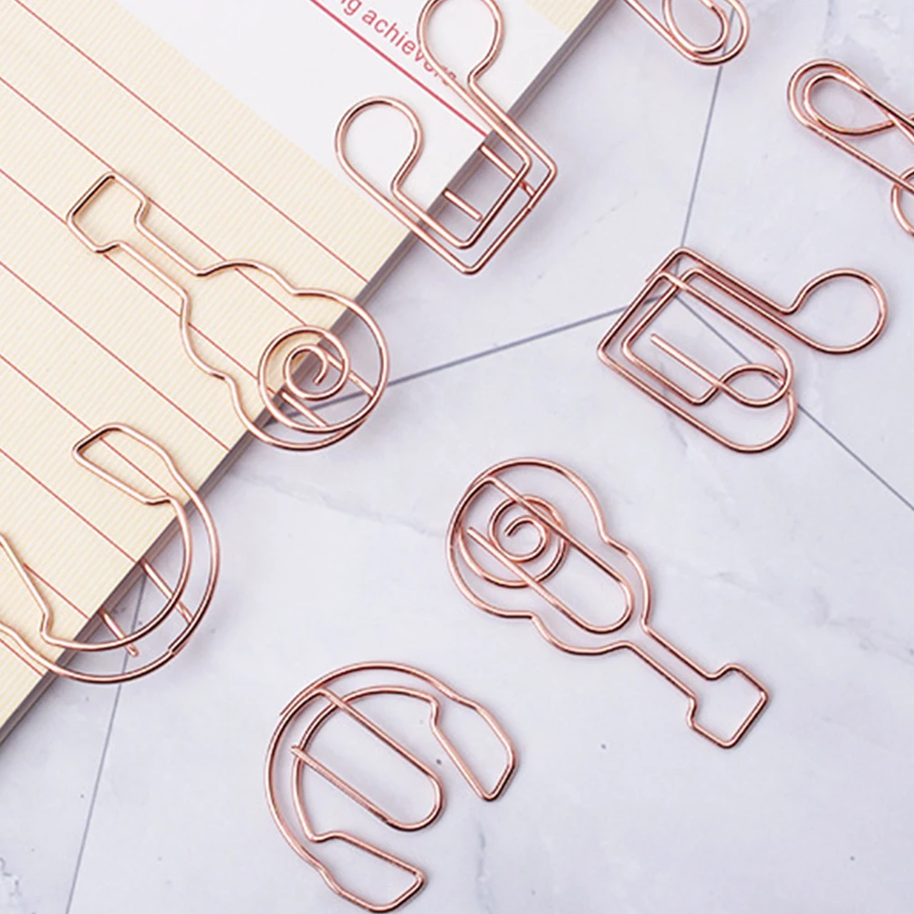 

12 Pcs Instrument Bookmark Colorful Music Mini Clips Golden Metal Office Supplies Creative Paper Clips for Books Documents