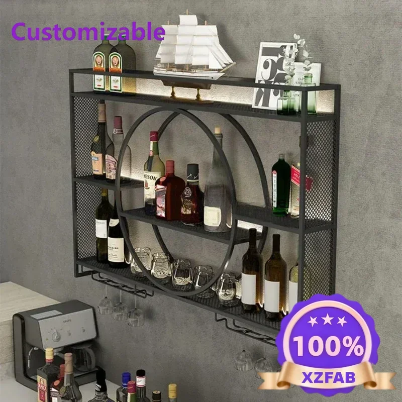 Factory Direct 2026 Wall Mount Wine Rack Bottle Wine Bar Cabinet Holder Adapt Single Miniature Black Cup Glass Storage Wine