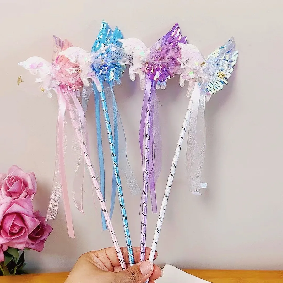Varita mágica de unicornio y mariposa para niños, juguete creativo bonito con alas, accesorios de Cosplay para fiesta