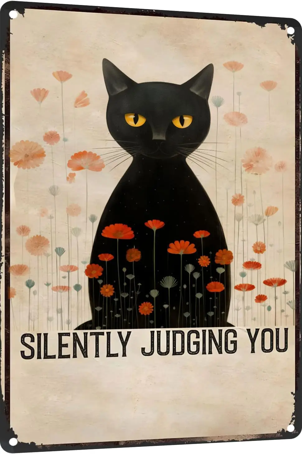 Cat Silently Judging Metal Sign Retro Decor Home Kitchen Bar Cafe Club Cave Wall Decor Funny Cat Tin Sign 12 X 8 Inch(865)