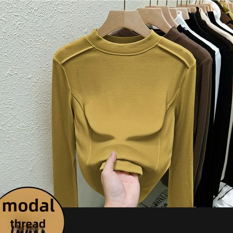 Elegant Slimming Fashion Women's T-shirt Long Sleeve Cotton Crew Neck Top Base Layer Smooths Your Silhouette For Spring Autumn