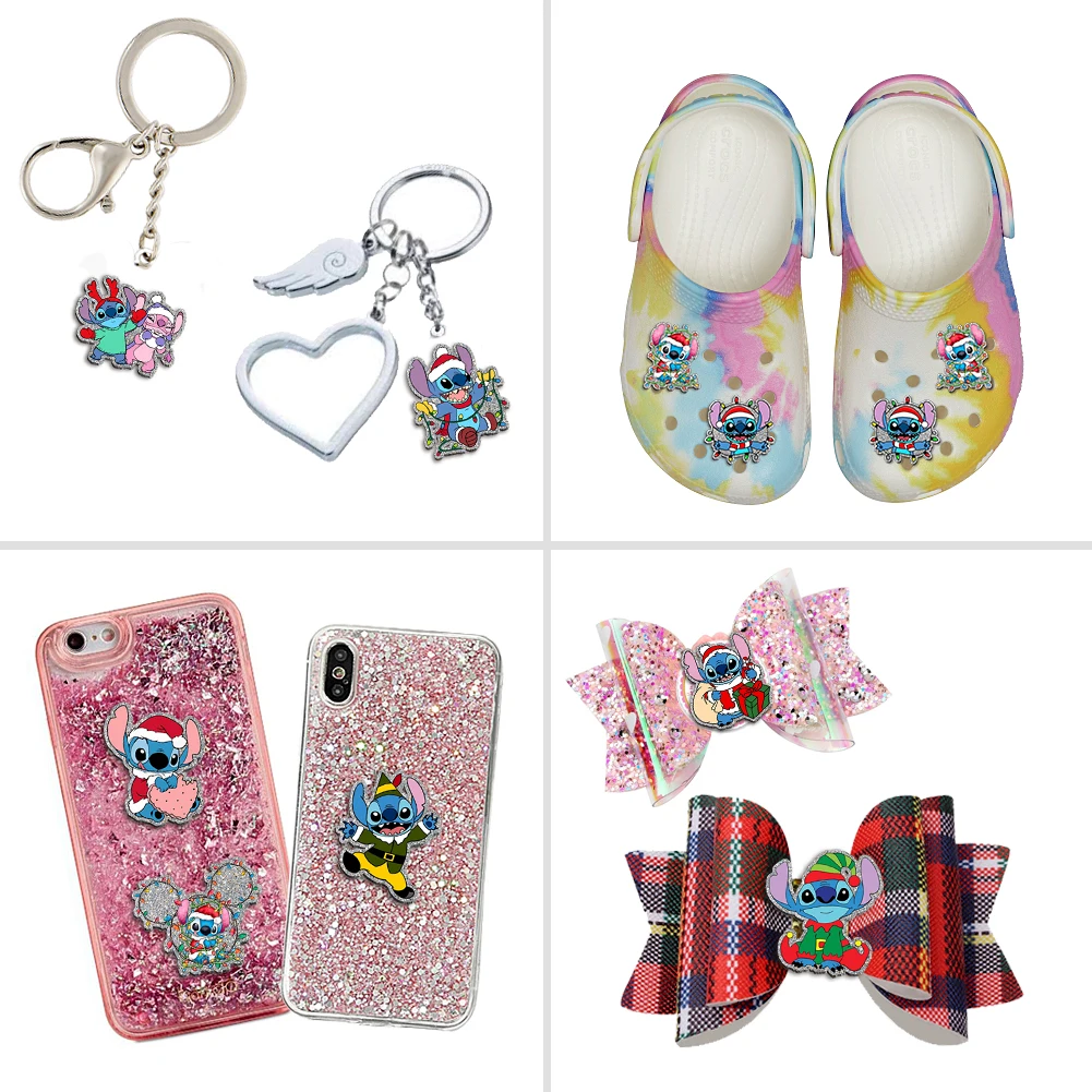 Stitch Christmas Chunky Glitter Resin Planar Acrylic Flatback For Girls DIY Phone Case Hair Bow Craft Keychains Accessories