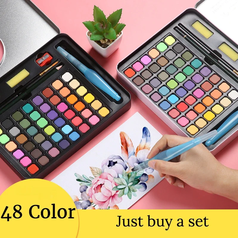 Solid watercolor pigment powder set 36 color 48 iron box beginner cross-border 10 piece set of children DIY hand-painted art