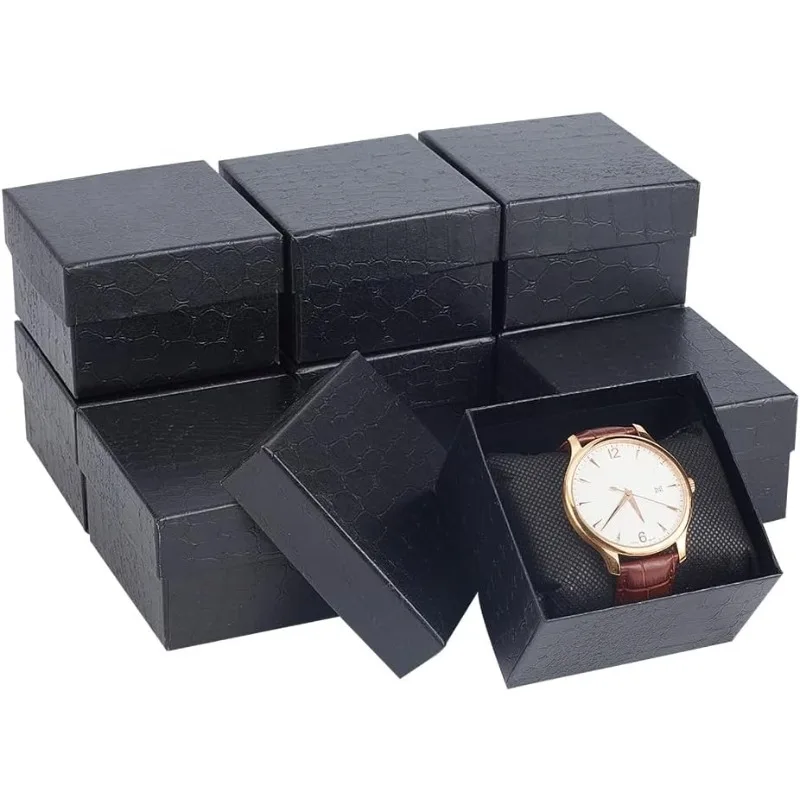 Cajas de Regalo de papel de piezas, caja cuadrada de 3,46x3,21x2,09 pulgadas para reloj, caja de regalo de joyería Kraft con almohada, caja de almacenamiento de pulsera de cartón, 10 Uds.