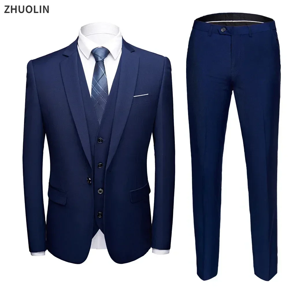 Men Suit Wedding Elegant Blazers 3 Pieces Business 2 Set Luxury Full Coat Pants Design Latest Vest 2024 Slim Fit Jacket Trousers