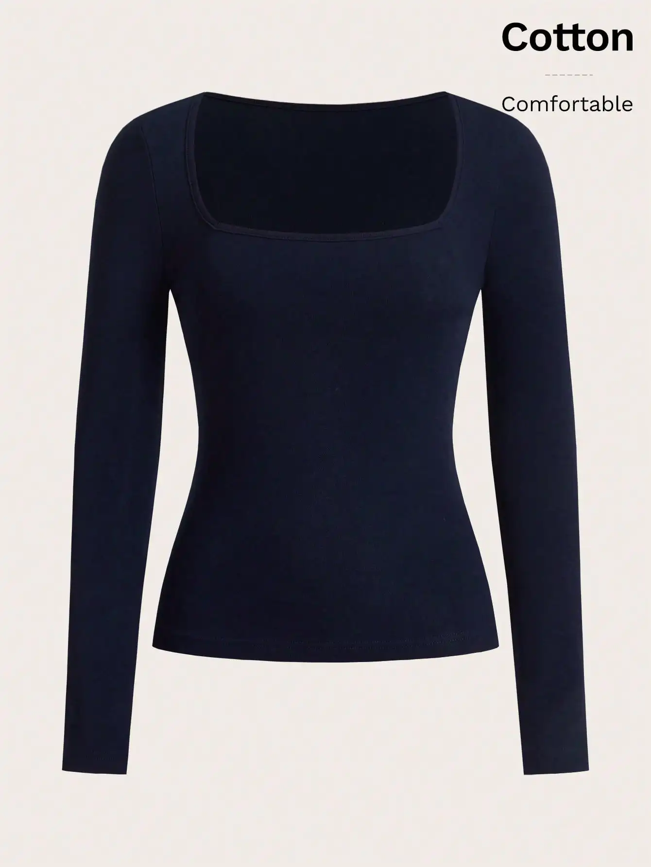 

Женский хлопковый топ с длинным рукавом и квадратным вырезом, облегающий крой — удобная базовая футболка