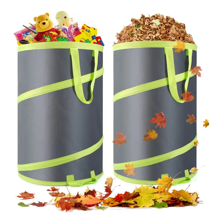 

Resuable Leaf Bag 2 Pack, Collapsible Trash Can for Camping, Garden Waste Bag Pop Up, 120L Large Yard Waste Container with Drain