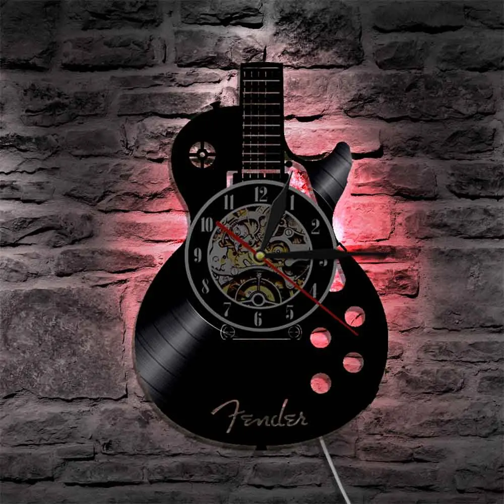 Abstract Guitar Music Wall Art Vinyl Album Re-purposed Record Clock Music Instrument Guitarist Home Decor Rock Band Members Gift