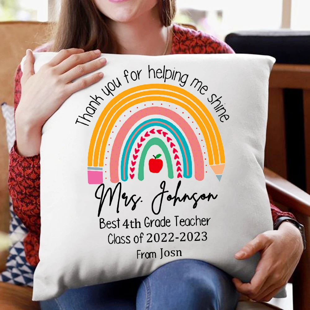 Personalised Rainbow Pillow Case Custom Name Cushion Cover Thank You for Helping Me Shine Pillowcase Teacher Appreciation Gifts