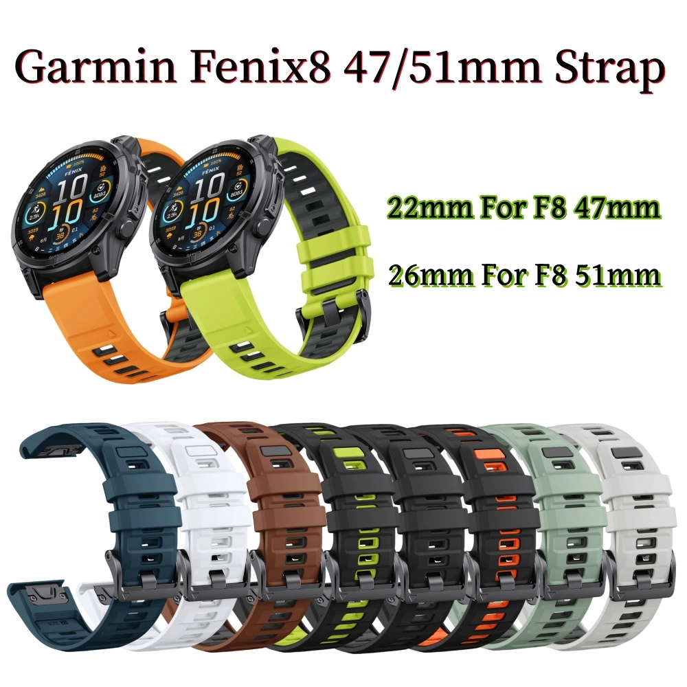 

22 26mm Colorful Soft Silicone Quick Fit Strap Wristband For Garmin Fenix8 47 51mm 5 5XPlus 6 6Pro 7Pro Instinct Band Bracelet