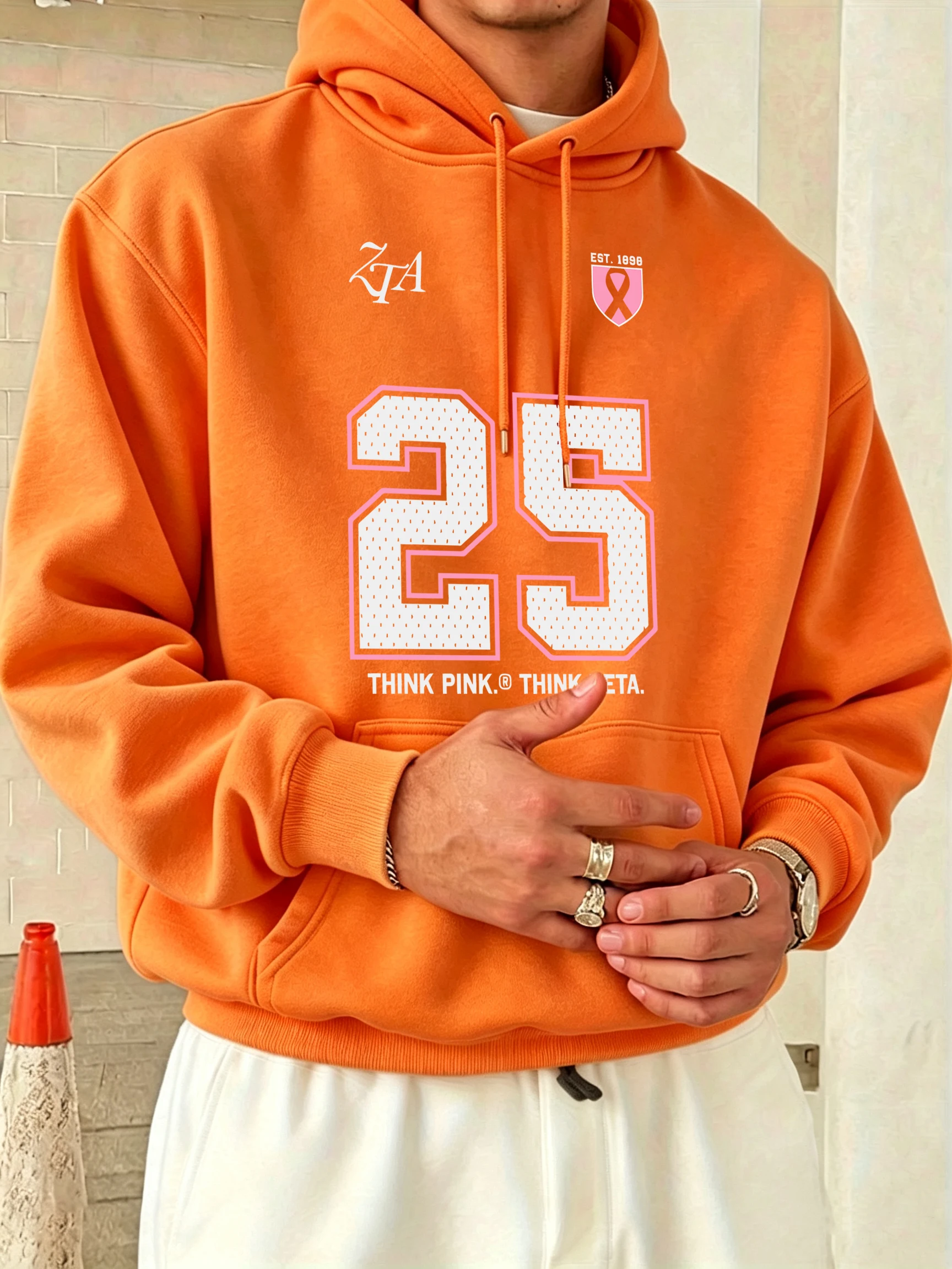 Think Pink Think Zeta Number 25 Pattern Men Autumn Fleece Soft Long Sleeve O-Neck All-Match Hoodies Street Loose Unisex Clothes