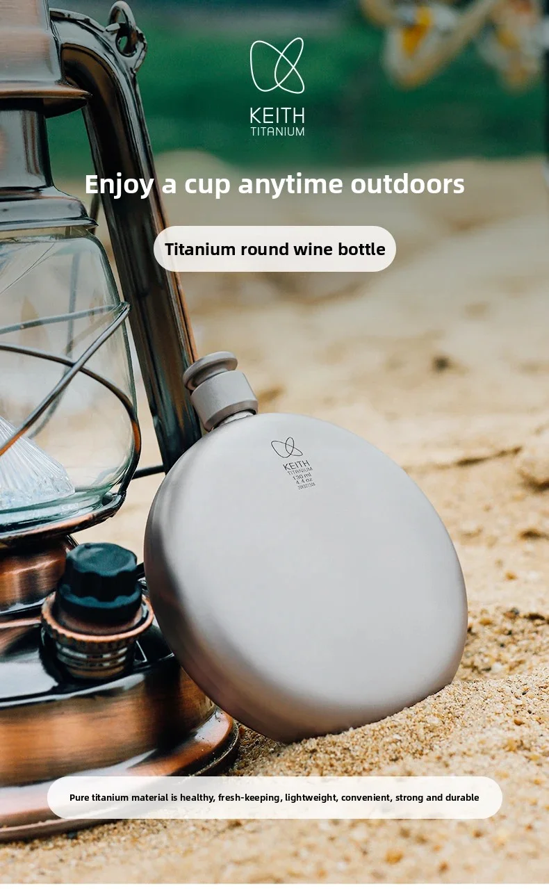 KEITH Titan Flachmann 130ml, Rund Auslaufsicher, Mit Lederhülle & Integriertem Trichter, Für Outdoor Reisen Und Geschenke – Detail 2