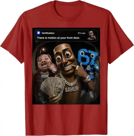 John Pork Tung-Tung-Tung Sahur 67 Meme Lustiges Brainrot T-Shirt „Es gibt Bewegung vor deiner Haustür“ Grafik-Bekleidung Neuartiges Geschenk – Detail 11